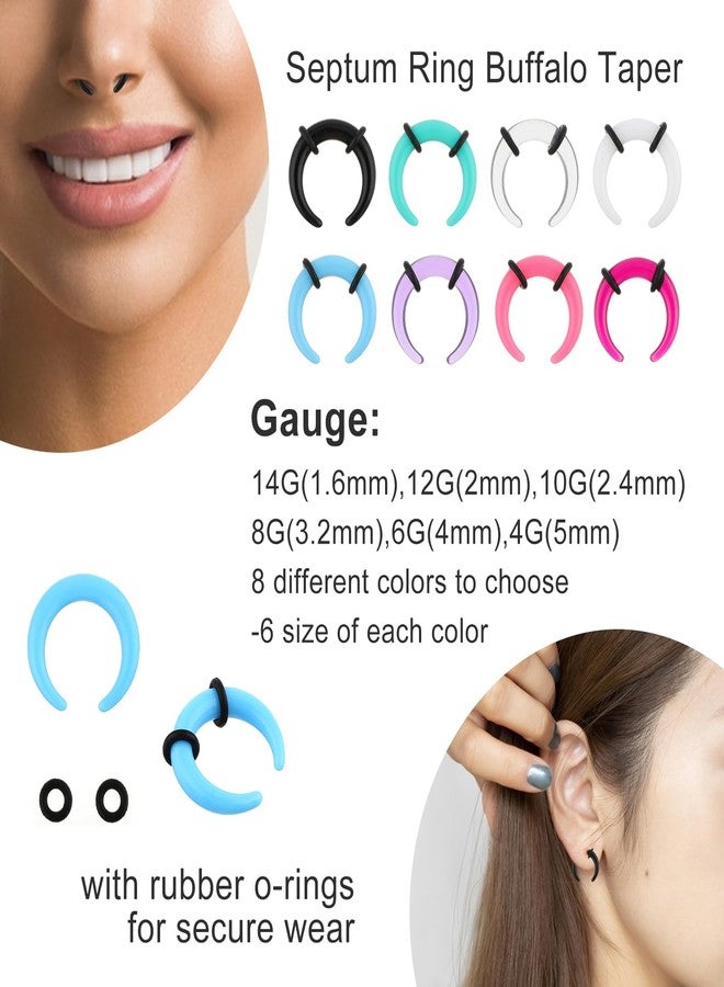 يوليف مجموعة يوليف لتوسيع الحاجز الأنفي، 48 قطعة، مقاسات 14G، 12G، 10G، 8G، 6G، 4G، ملقط الحاجز الأنفي، 8 ألوان، مجموعة قياس الحاجز الأنفي مع حلقات سوداء على شكل حدوة حصان، حلقة أنف على شكل حدوة حصان لتوسيع ثقب الأنف والأذن - Image 2