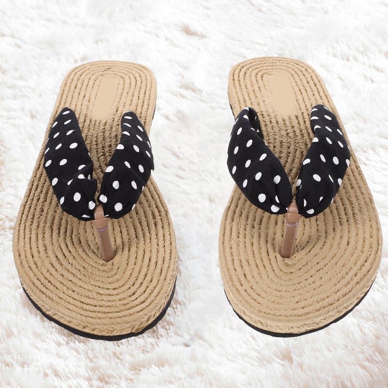 2 Pairs Women Slipper Fashion Bohemia Style -Flops Silk Fabric Flat Bottom Slippers Personality Female -flops for Women Wearing (White Dots Style Size 36 6US,3.5UK,36.5EU,9.039Inch) - Image 4