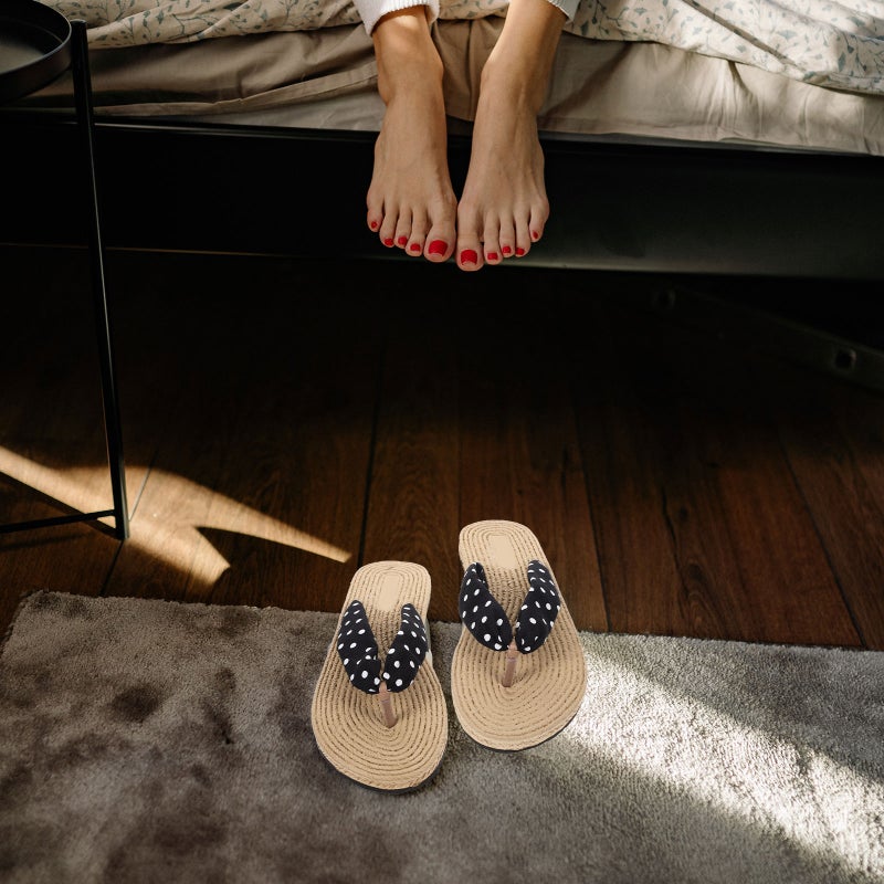 2 Pairs Women Slipper Fashion Bohemia Style -Flops Silk Fabric Flat Bottom Slippers Personality Female -flops for Women Wearing (White Dots Style Size 36 6US,3.5UK,36.5EU,9.039Inch) - Image 5
