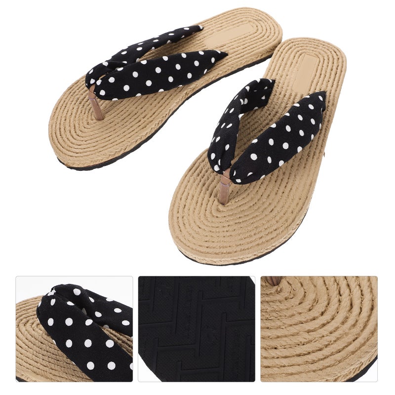 2 Pairs Women Slipper Fashion Bohemia Style -Flops Silk Fabric Flat Bottom Slippers Personality Female -flops for Women Wearing (White Dots Style Size 36 6US,3.5UK,36.5EU,9.039Inch) - Image 1