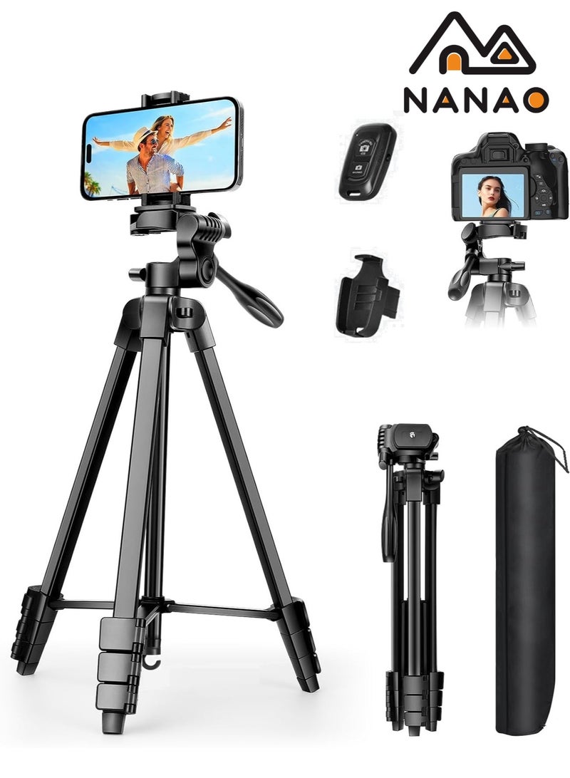 NANAO 55.1IN Extendable Phone Tripod and Camera Stand with Bluetooth Remote and Clip Tripod For Phone/Camera 140cm With Bluetooth Remote - Image 1