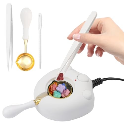 WUERLIN Electric Wax Seal Warmer Kit With Spoon and Tweezers - Great Tool for DIY Seals, Stamp and Melting Sticks, Sealing Beads (White) - Image 1
