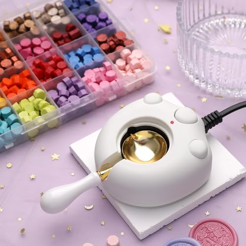 WUERLIN Electric Wax Seal Warmer Kit With Spoon and Tweezers - Great Tool for DIY Seals, Stamp and Melting Sticks, Sealing Beads (White) - Image 2
