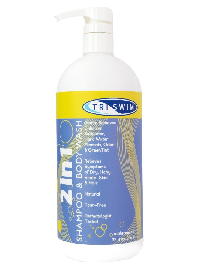 TRISWIM 2-in-1 Chlorine-Out Shampoo & Body Wash 32oz | Removes Chlorine, Saltwater, Hard Water Minerals, Copper, Green Tint | Vegan, Tear-Free, No Parabens | Watermelon Scent - Image 1