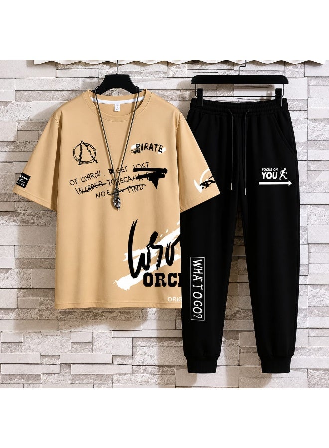 Men's Urban Graffiti Print Short Sleeve T-Shirt & Jogger Tracksuit Set