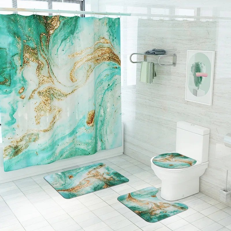 Y&D Eco-Friendly Modern Polyester Marble 3D Printed Shower Curtain Set Waterproof Bathroom Accessories with Rug - Image 1