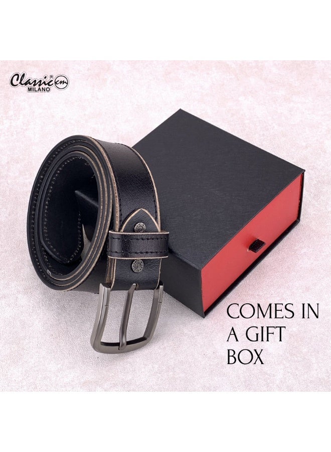 Classic Milano Genuine Leather Belt for Men - Semi-Casual & Party Wear Belt for Jeans, Casual Outfits, and Gifts - Black, Brown & Tan Men’s Belt - Image 4