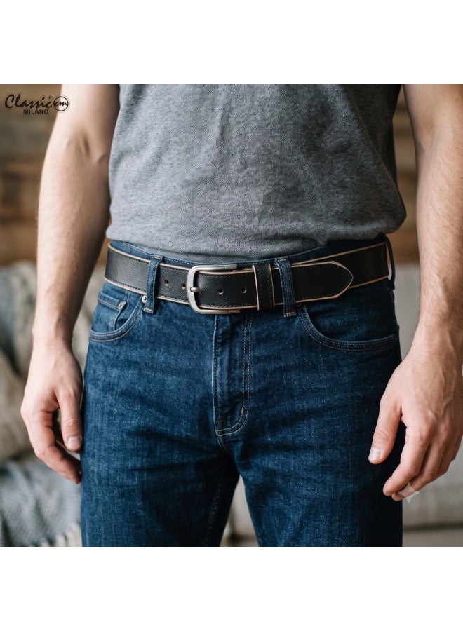 Classic Milano Genuine Leather Belt for Men - Semi-Casual & Party Wear Belt for Jeans, Casual Outfits, and Gifts - Black, Brown & Tan Men’s Belt - Image 2