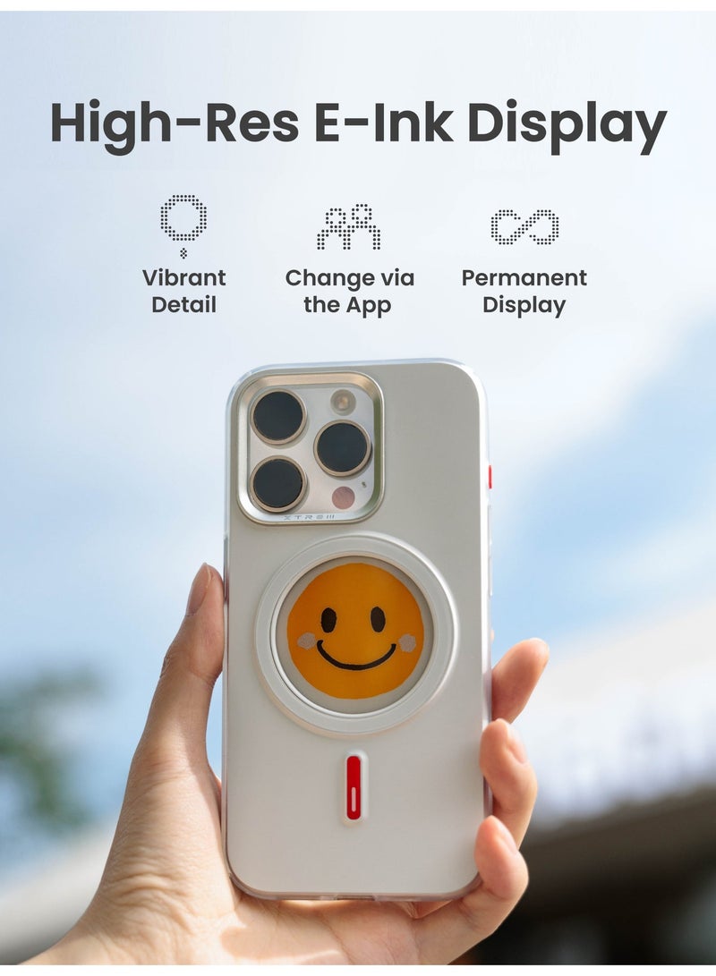 Xtrem iPhone 15 Pro Max Magnetic NFC E-Ink Display Case – MagSafe Compatible Customizable Screen Cover with Wireless Charging Support – Unique Smart Back Cover | Oeli Xtrem - White - Image 2