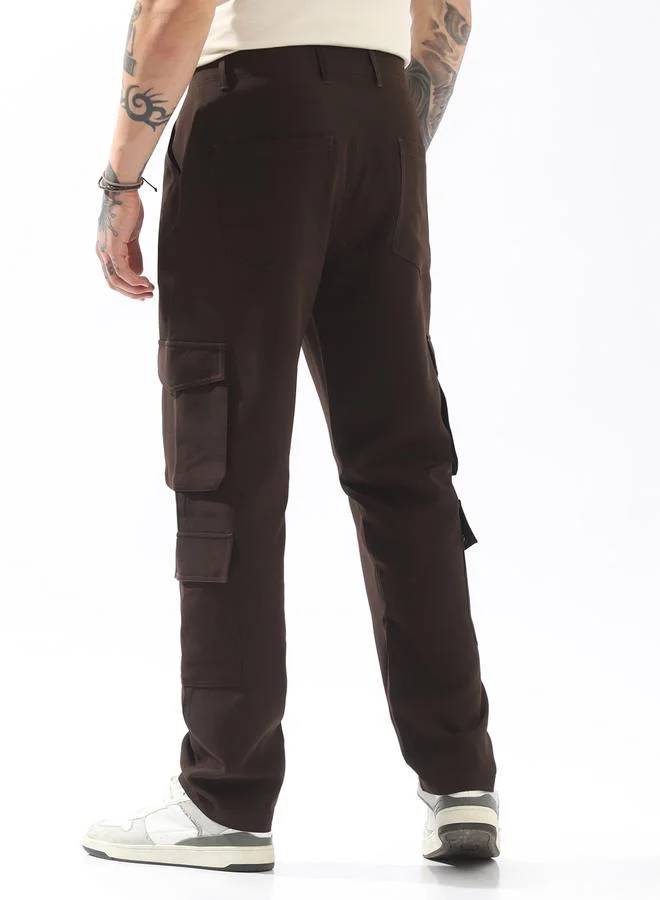 HIGH STAR Brown Trousers Solid Button Woven Full Cargo Mid-Rise for Men – Style that defines you
