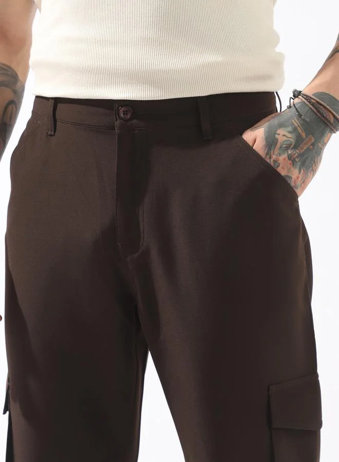 HIGH STAR Brown Trousers Solid Button Woven Full Cargo Mid-Rise for Men – Style that defines you
