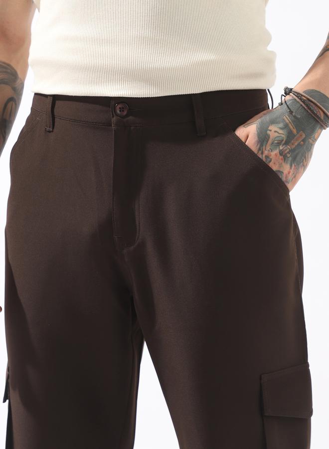 HIGH STAR Brown Trousers Solid Button Woven Full Cargo Mid-Rise for Men – Style that defines you - Image 5