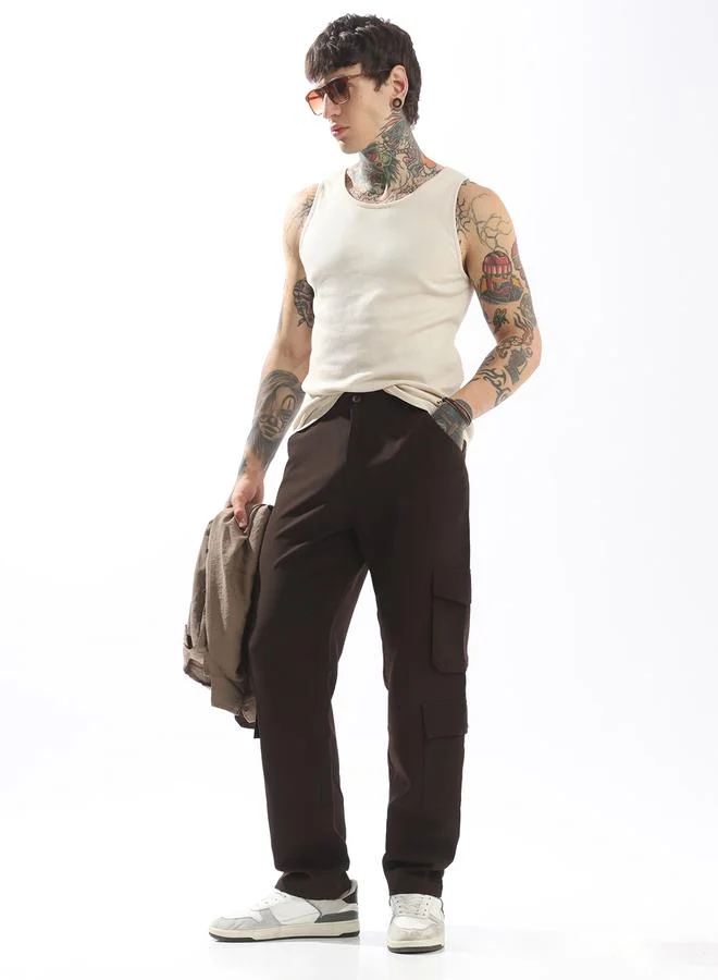 HIGH STAR Brown Trousers Solid Button Woven Full Cargo Mid-Rise for Men – Style that defines you