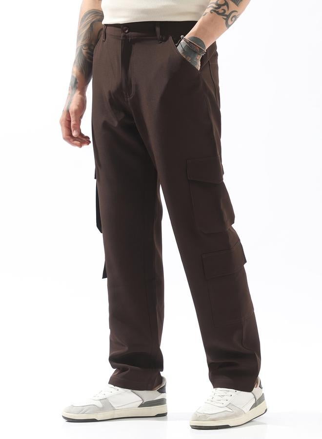 HIGH STAR Brown Trousers Solid Button Woven Full Cargo Mid-Rise for Men – Style that defines you - Image 3