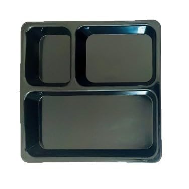 AWICKTIK Unbreakable FoodGrade Plastic 3 in 1 Compartments Pav Bhaji Plate Dinner Plates Serving Plates Set of 3 Microwave Safe Black - Image 1