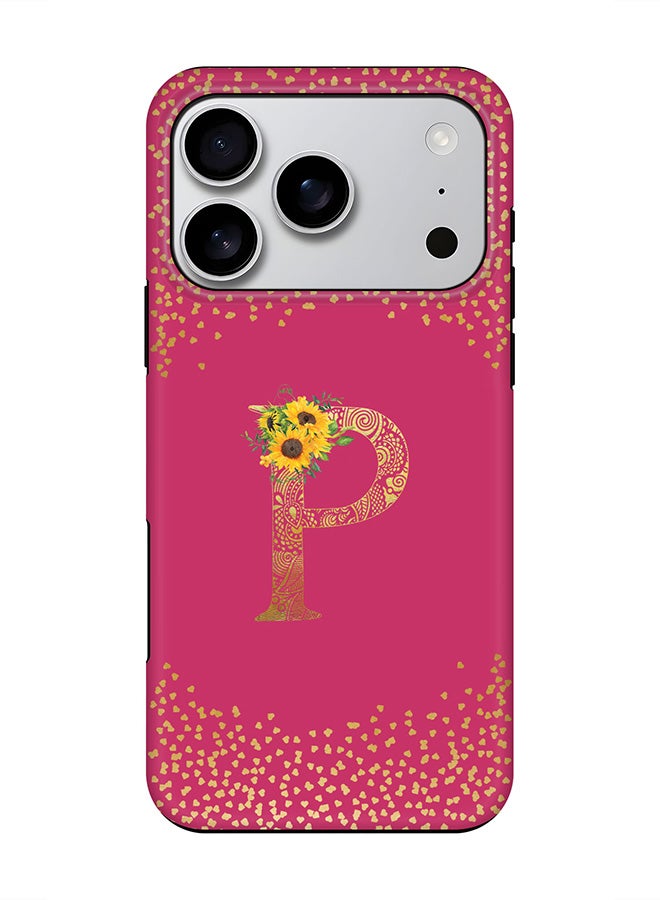Stylizedd Tough Pro Magnetic Case for iPhone 17 Pro, Dual Layer hybrid PC + TPU Mobile Cover Matte - Custom Floral Monogram - P ( Deep Pink )