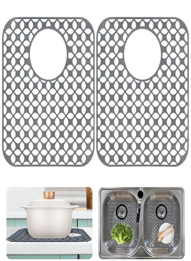 Finphoon Sink Protectors for Kitchen Sink，Kitchen Sink Mats, 2pcs 13.8'' X 11.4'' Sink Mats for Bottom of Kitchen Sink, Heat-Resistant Silicone Sink Protector for Side Drain - Image 1