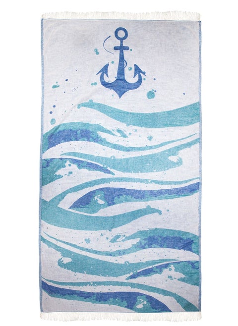 ANEMOSS Wave Patterned Turkish Peshtemal, 100% Cotton, Free of Microfiber, Synthetic and Polyester, Soft, Quick Dry, Versatile Beach, Pool and Bath Peshtemal, for Kids and Adults, 39x70 in, 100x180 cm