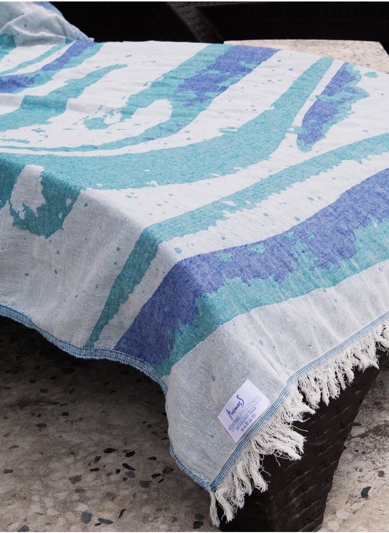 Anemoss - ANEMOSS Wave Patterned Turkish Peshtemal, 100% Cotton, Free of Microfiber, Synthetic and Polyester, Soft, Quick Dry, Versatile Beach, Pool and Bath Peshtemal, for Kids and Adults, 39x70 in, 100x180 cm - Image 1