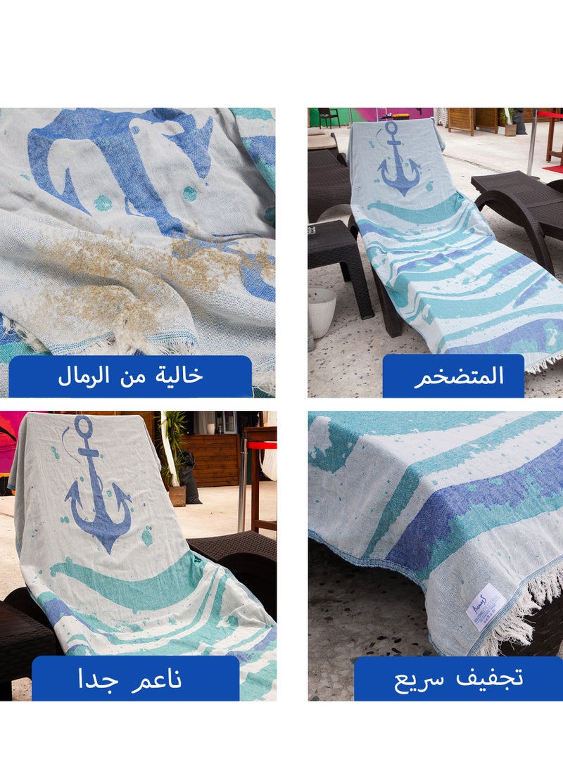 Anemoss - ANEMOSS Wave Patterned Turkish Peshtemal, 100% Cotton, Free of Microfiber, Synthetic and Polyester, Soft, Quick Dry, Versatile Beach, Pool and Bath Peshtemal, for Kids and Adults, 39x70 in, 100x180 cm - Image 1