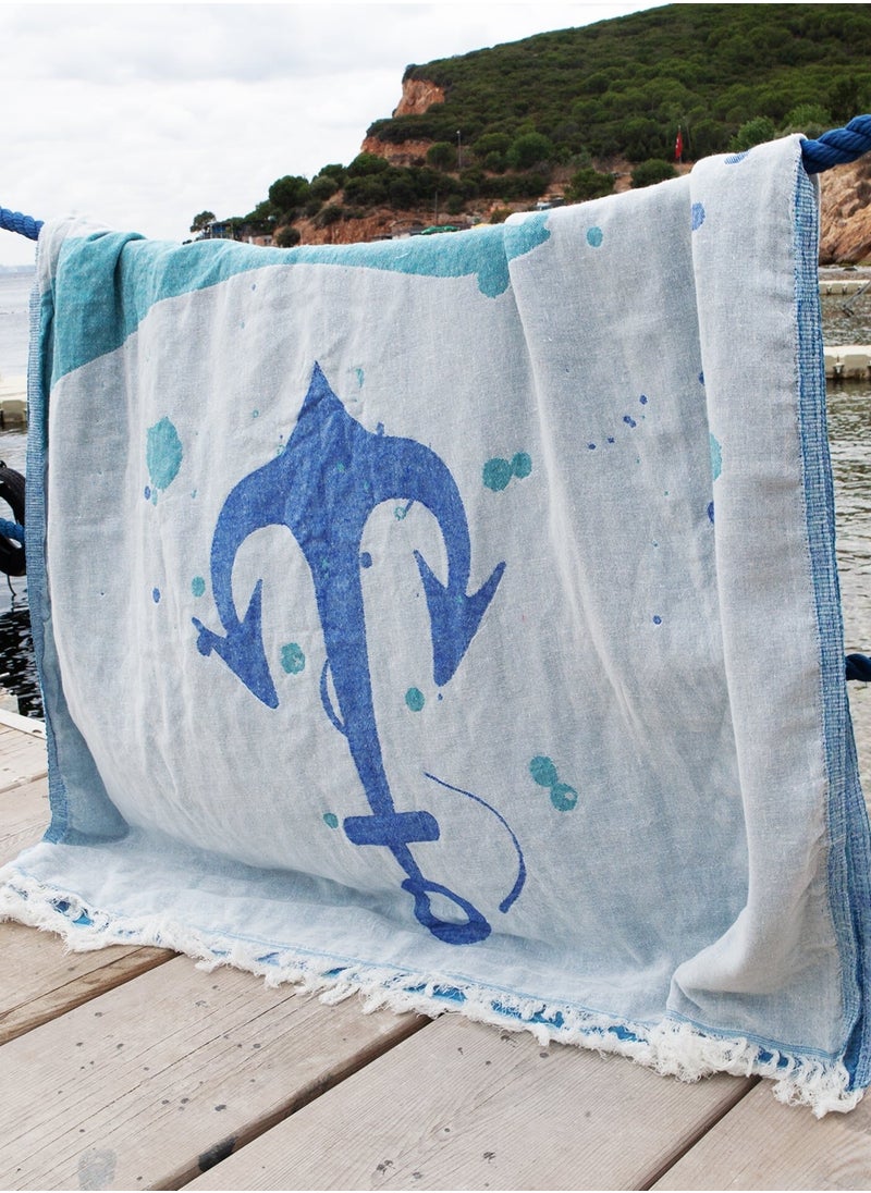 Anemoss - ANEMOSS Wave Patterned Turkish Peshtemal, 100% Cotton, Free of Microfiber, Synthetic and Polyester, Soft, Quick Dry, Versatile Beach, Pool and Bath Peshtemal, for Kids and Adults, 39x70 in, 100x180 cm - Image 1