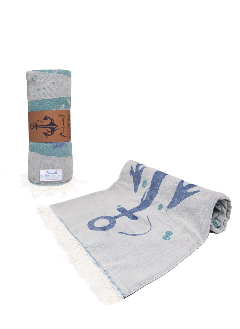Anemoss - ANEMOSS Wave Patterned Turkish Peshtemal, 100% Cotton, Free of Microfiber, Synthetic and Polyester, Soft, Quick Dry, Versatile Beach, Pool and Bath Peshtemal, for Kids and Adults, 39x70 in, 100x180 cm - Image 1