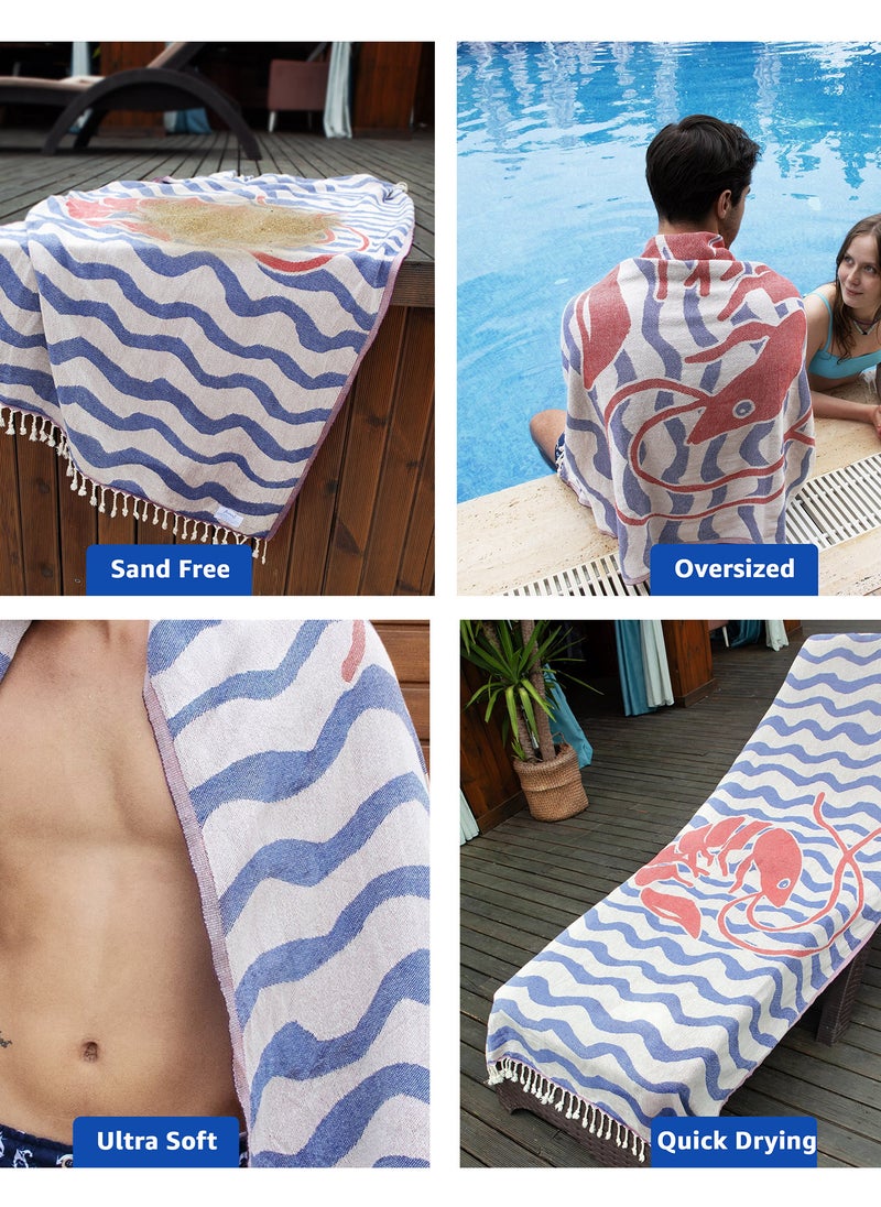 Anemoss - ANEMOSS Wave Patterned Turkish Peshtemal, 100% Cotton, Free of Microfiber, Synthetic and Polyester, Soft, Quick Dry, Versatile Beach, Pool and Bath Peshtemal, for Kids and Adults, 39x70 in, 100x180 cm - Image 1