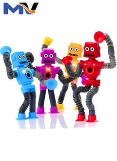 Pop Tubes | 4Pcs LED Telescopic suction cup Robot | Fidget Pop Tubes | Shape Changing Robot Toys | Skills & Creative Learning, Autism Sensory for Autistic Children, Party Favors Boy Girl Gifts