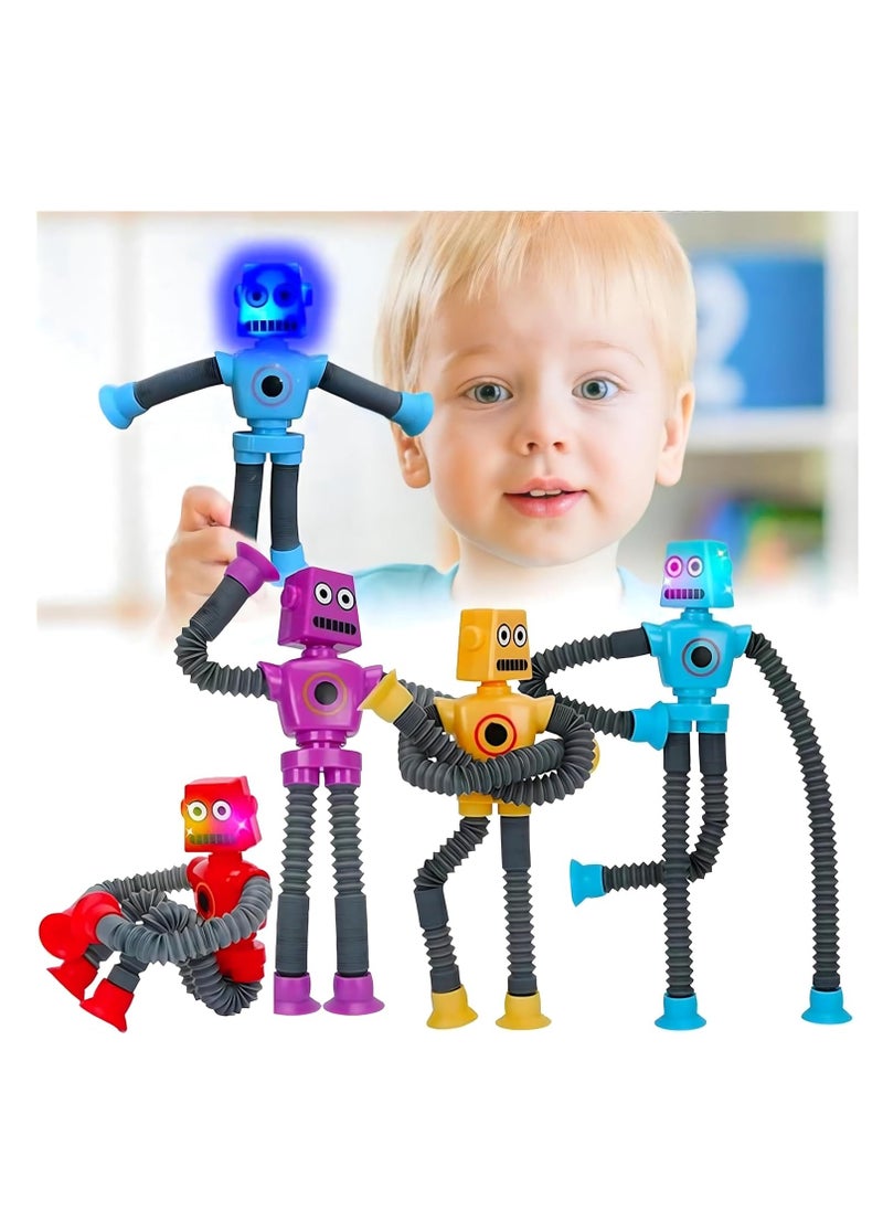 MAGIC VAULT - Pop Tubes | 4Pcs LED Telescopic suction cup Robot | Fidget Pop Tubes | Shape Changing Robot Toys | Skills & Creative Learning, Autism Sensory for Autistic Children, Party Favors Boy Girl Gifts - Image 1