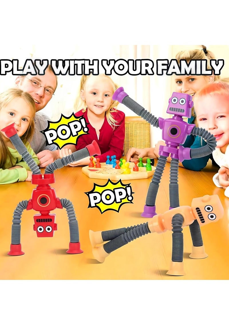 MAGIC VAULT - Pop Tubes | 4Pcs LED Telescopic suction cup Robot | Fidget Pop Tubes | Shape Changing Robot Toys | Skills & Creative Learning, Autism Sensory for Autistic Children, Party Favors Boy Girl Gifts - Image 1