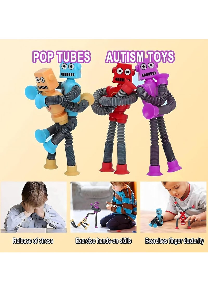 MAGIC VAULT - Pop Tubes | 4Pcs LED Telescopic suction cup Robot | Fidget Pop Tubes | Shape Changing Robot Toys | Skills & Creative Learning, Autism Sensory for Autistic Children, Party Favors Boy Girl Gifts - Image 1