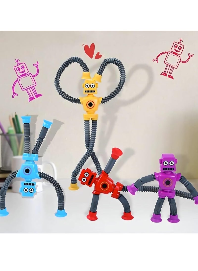 MAGIC VAULT - Pop Tubes | 4Pcs LED Telescopic suction cup Robot | Fidget Pop Tubes | Shape Changing Robot Toys | Skills & Creative Learning, Autism Sensory for Autistic Children, Party Favors Boy Girl Gifts - Image 1