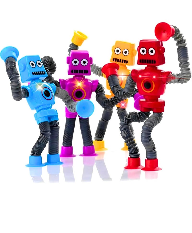MAGIC VAULT Pop Tubes | 4Pcs LED Telescopic suction cup Robot | Fidget Pop Tubes | Shape Changing Robot Toys | Skills & Creative Learning, Autism Sensory for Autistic Children, Party Favors Boy Girl Gifts - Image 1