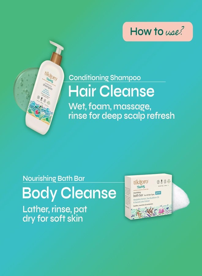 Tikitoro Teens Shampoo with Bath Bar Combo Pack of 2 | 100% Vegan, Conditions Hair and Scalp | Nourishes and Moisturizes Skin (11-16 Years) (300ml x 1 and 75g x 2) - Image 5
