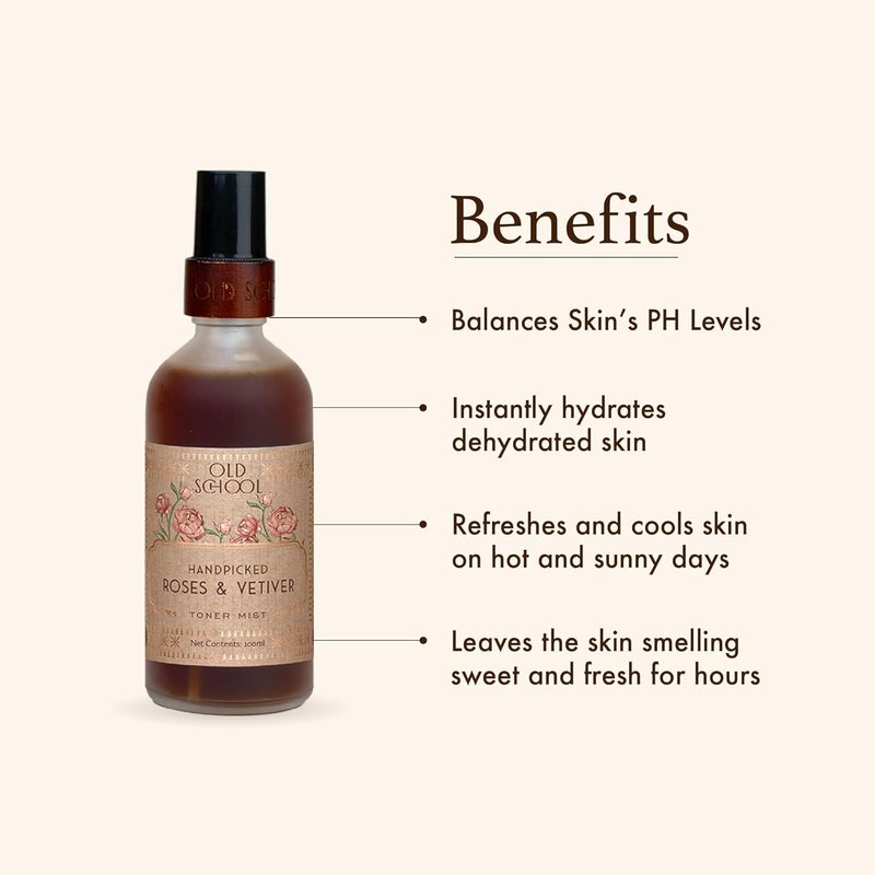 Old School Rituals Handpicked Roses Vetiver Face Toner Mist Instant Hydration Pore Tightening Glow Enhancer Refreshes Soothes Revitalizes Skin 100ml - Image 3