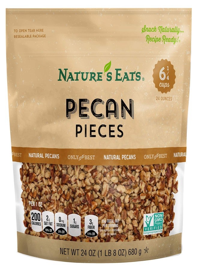 Nature's Eats Nature’s Eats Pecan Pieces - Natural Raw Pecans, Gluten Free Vegan Protein, Ideal for Baking, Cooking, & Salad Toppings, Healthy Snacks for Adults - 24 oz Resealable Bag - Image 1