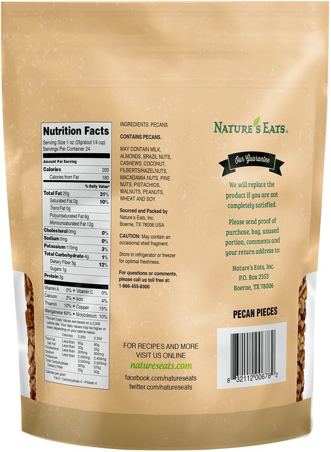 Nature's Eats Nature’s Eats Pecan Pieces - Natural Raw Pecans, Gluten Free Vegan Protein, Ideal for Baking, Cooking, & Salad Toppings, Healthy Snacks for Adults - 24 oz Resealable Bag - Image 2