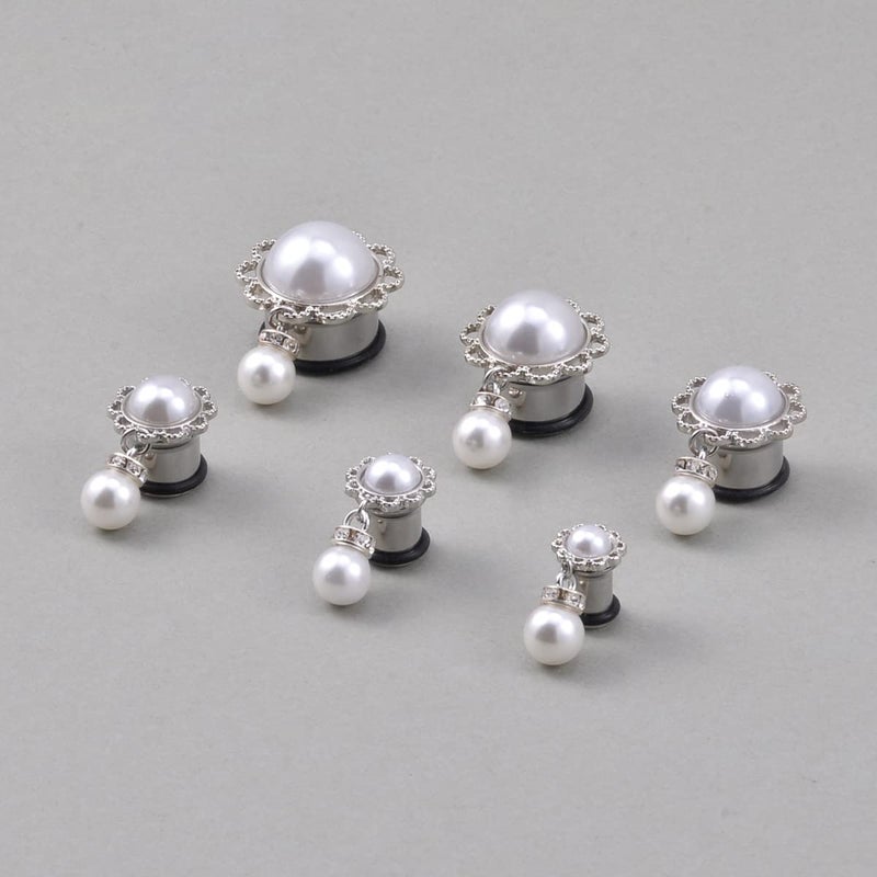 KUBOOZ Pearl Pendant Ear Piercing Jewelry Stainless Steel Tunnels and Plugs Ear Expander Reamer Guages 0g - Image 5