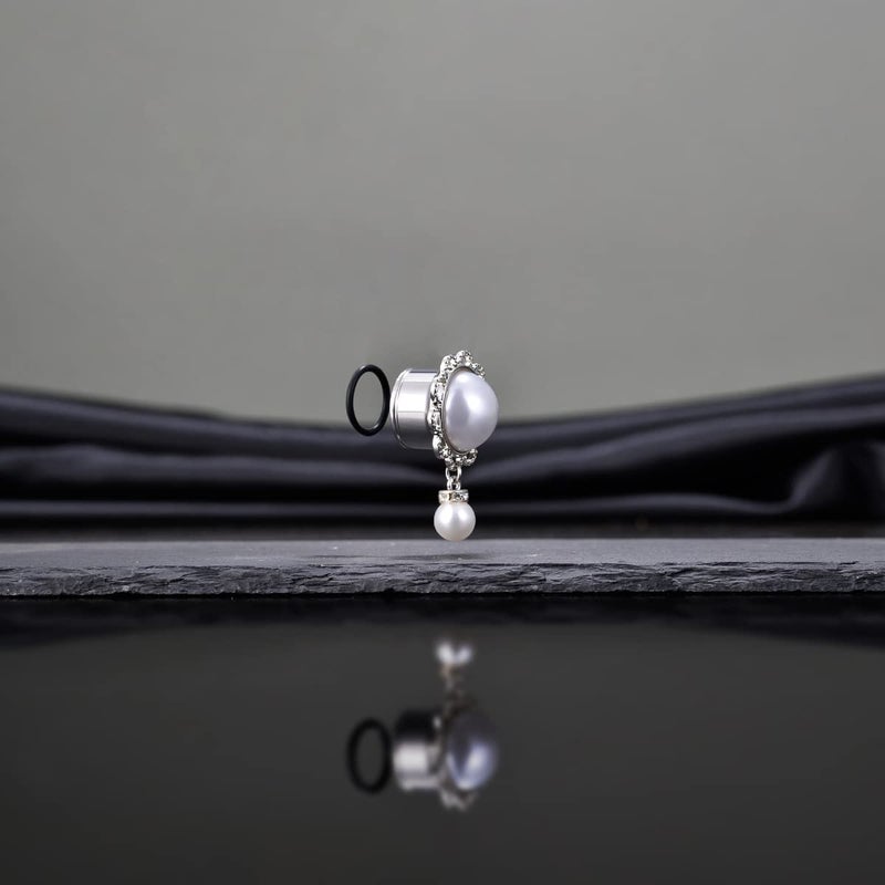 KUBOOZ Pearl Pendant Ear Piercing Jewelry Stainless Steel Tunnels and Plugs Ear Expander Reamer Guages 0g - Image 2