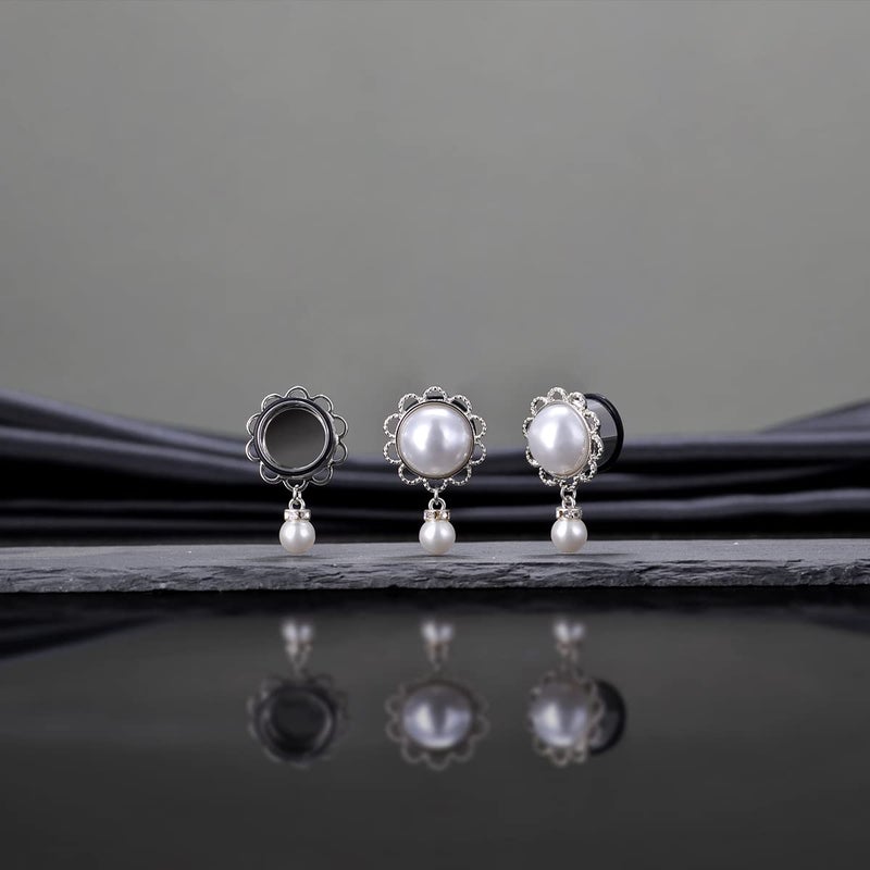 KUBOOZ Pearl Pendant Ear Piercing Jewelry Stainless Steel Tunnels and Plugs Ear Expander Reamer Guages 0g - Image 4
