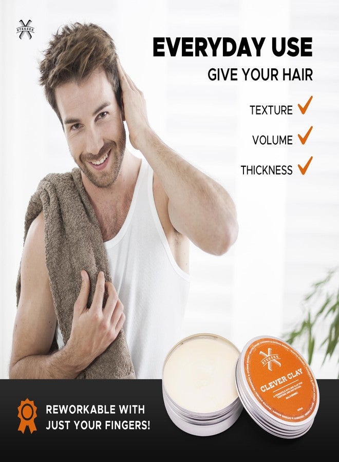 Steezee Clever Clay - Natural Finish Styling Hair Clay for Men - All Hair Types - Reworkable All Day Hold- Cruelty Free- Paraben & Sulphate Free, 3.4 oz - Image 5