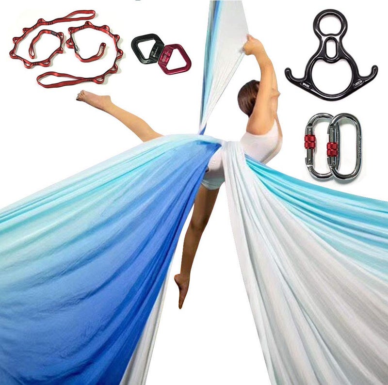DASKING Aerial Silks Starter Kit Durable 11Yards of Aerial Yoga Hammock with Hardware Aerial Swing for Acrobatic Flying Yoga All Levels Aerial Rigging Point Up to 14ft