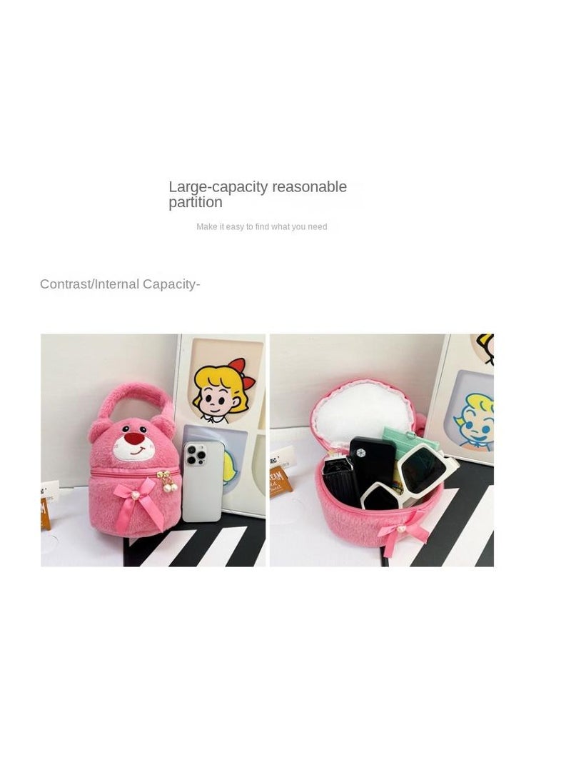 Y&D Cute Plush Makeup Bag handbag  Open Flat Travel Toiletry Accessories Organizer Cosmetic Pouch with Handle for Cosmetics Brushes Toiletry Jewelry  - Image 5