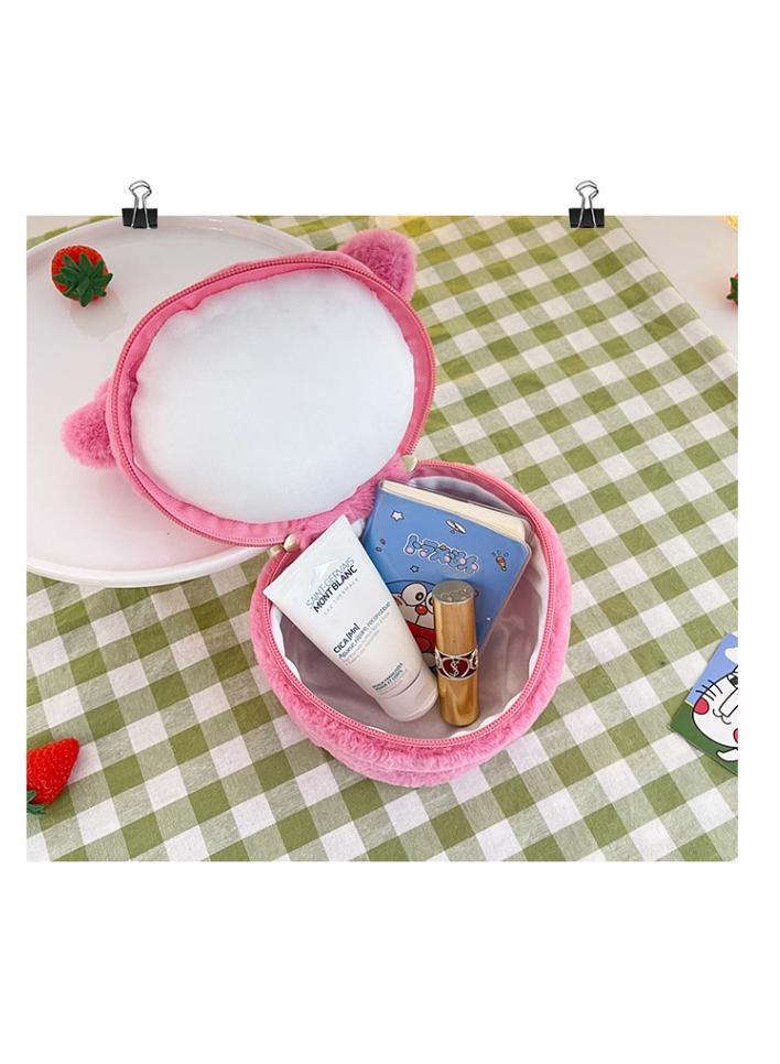 Y&D Cute Plush Makeup Bag handbag  Open Flat Travel Toiletry Accessories Organizer Cosmetic Pouch with Handle for Cosmetics Brushes Toiletry Jewelry  - Image 2