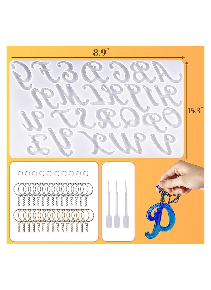 SYOSI - Large Alphabet Mold for Resin, Reversed Resin Keychain Letter Molds with Hole, Alphabet Molds for Resin with 30 Jump Rings, 30 Key Rings, Resin Silicone Mold for for Keychain Making - Image 1