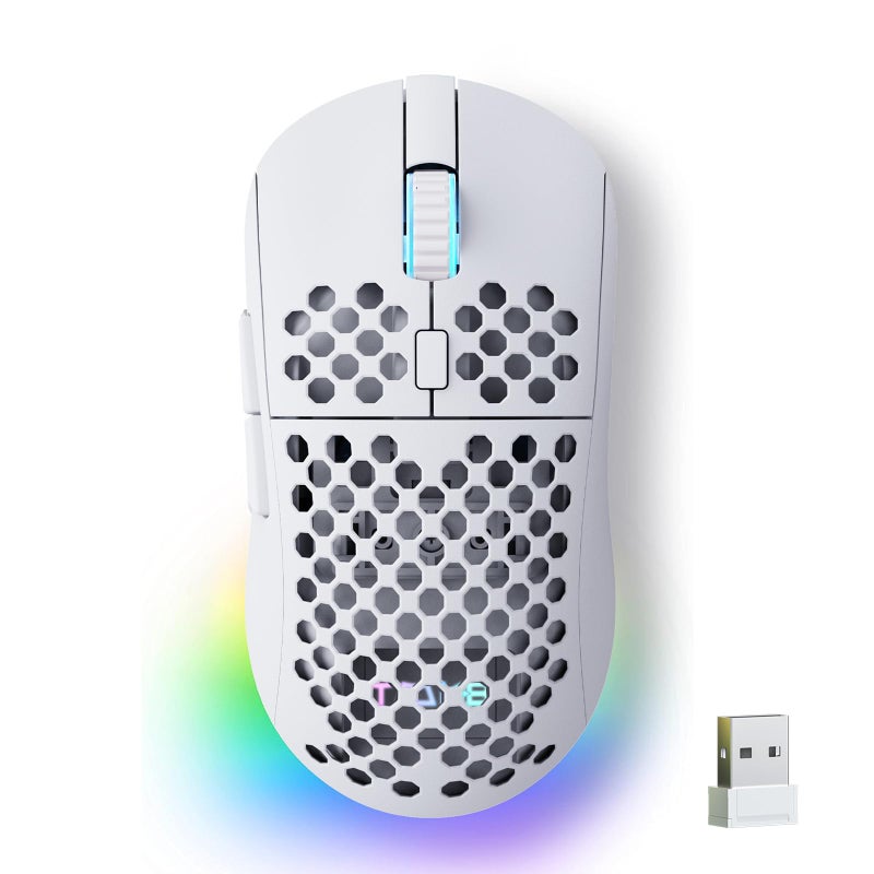 TMKB Technology Mechanical KeyBoard TMKB Falcon M1 Wireless Gaming Mouse 24000DPI Optical Sensor 180Hrs Battery Lightweight 6 Programmable Buttons RGB Strip 24GBT52USBC Wired for PCMacLaptop Matte White - Image 2