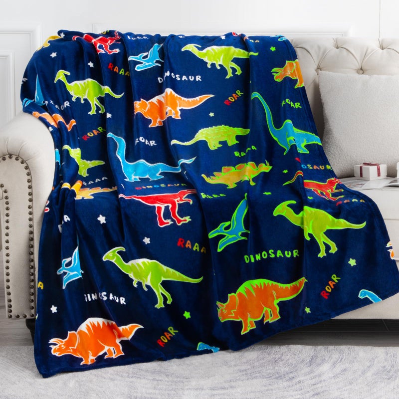 Levens Dinosaur Gifts Toys for Boys Girls - Glow in The Dark Dino Blanket Best Christmas Birthday Valentines Easter Presents for Kids Age 1 2 3 4 5 6 7 8 9 10 Year Old Child Teen Toddler Soft Throw 50"x60" - Image 1