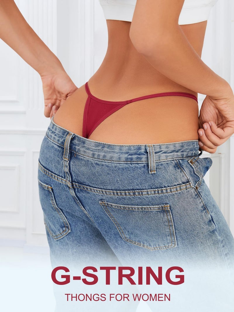 oshkang Cotton G-String Thongs for Women Underwear Breathable Stretch Low Rise Panties T-back Sexy Ladies 8 Pack - Image 5