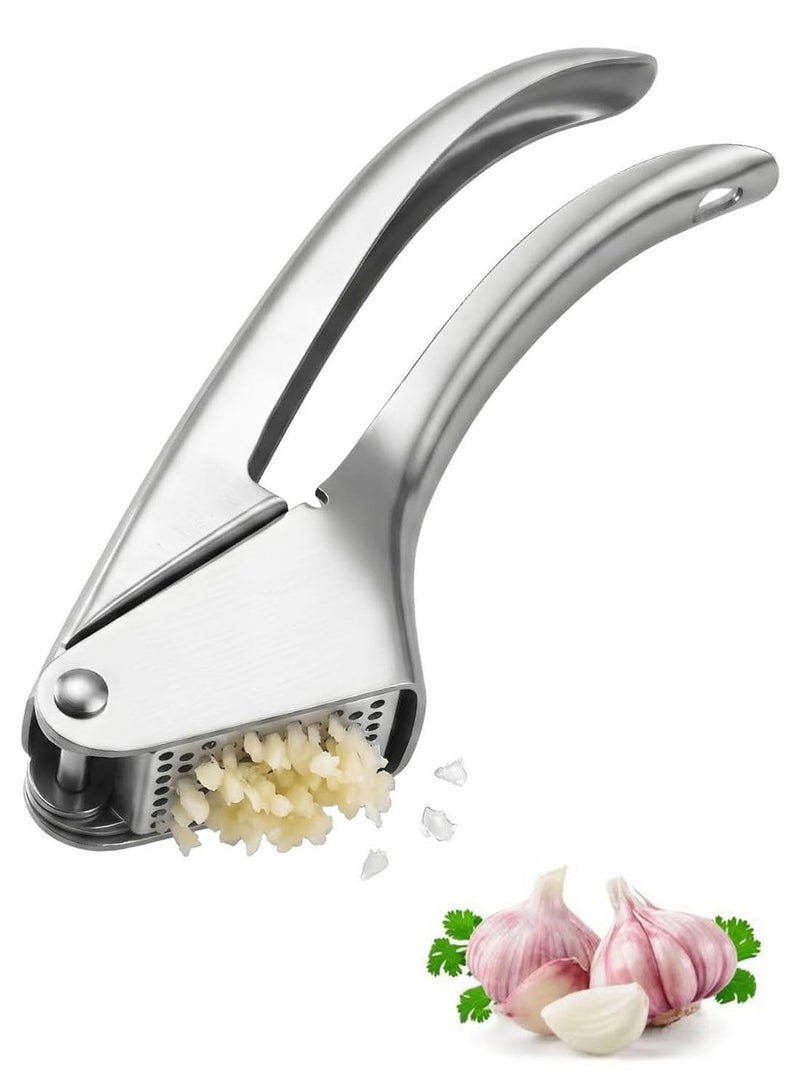 Premium Garlic Press, Heavy Duty Garlic Crusher and Mincer, Crush Garlic and Ginger Effortlessly, No Need to Peel, Rust Proof, Easy to Clean, Dishwasher Safe, Silver - Image 1