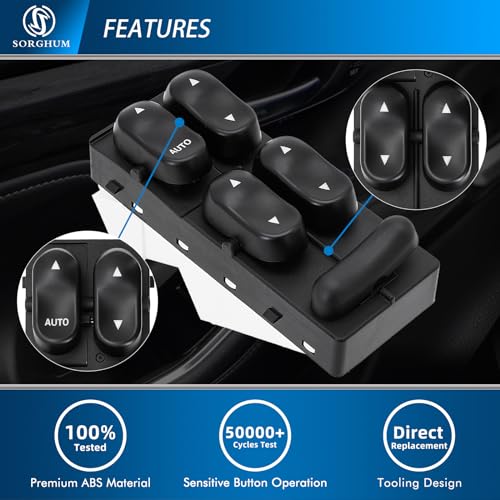 Sorghum Power Window Switch Driver Side - Master Window Switch Compatible with 1996-2003 Ford F-250 F-350 Taurus Expedition Lincoln Blackwood Navigator 7+7 Pins Replace# XL1Z14529BA F6DZ14529AA - Image 3